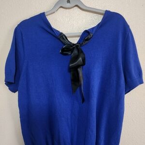 Adorable Ann Taylor Blue Sweater With Black Tie In Back